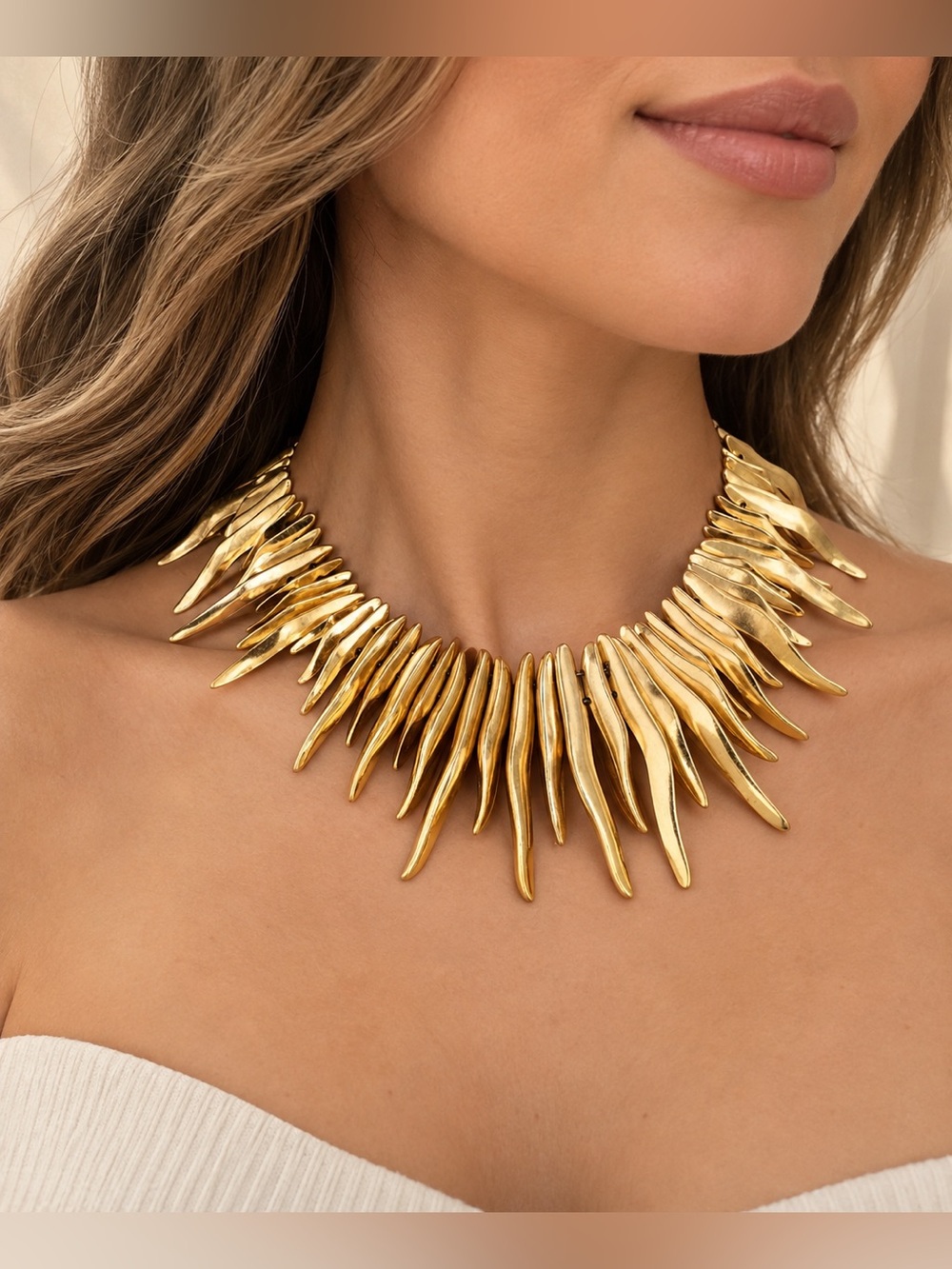 Gold Statement Spike Collar Necklace